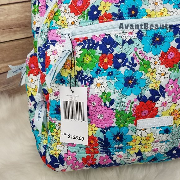 Vera Bradley Far Out Floral Essential Backpack Bookbag Blue Red New Cotton main image 7